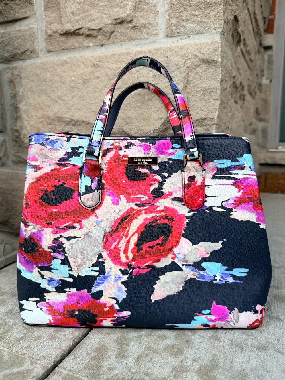 Kate Spade WKRU4751 Floral Satchel Crossbody Navy Multicolour - Picture 11 of 11